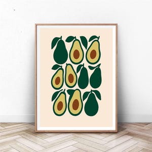 Avocado Art Print - Retro Fruit Kitchen Poster - Minimalist Green Wall Decor - Cute Modern Food Illustration - Healthy Brunch Decor
