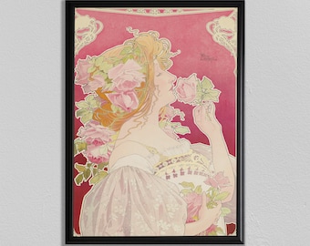 Art Nouveau-afdruk Alphonse Mucha: vintage vrouwenposter met bloemen