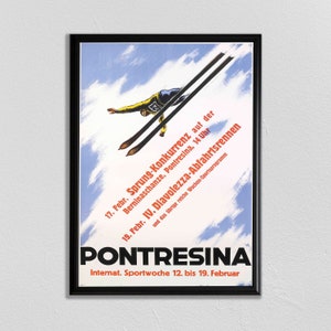 Swiss Travel Art, Switzerland Ski Poster, Sports Retro Decor, Pontresina, Suisse, Europe European Travel, Zermatt, Skiing Poster