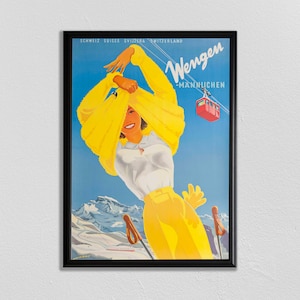Swiss Travel Art, Switzerland Ski Poster, Sports Retro Decor, Wengen, Suisse, Europe European Travel, Zermatt, Skiing Poster