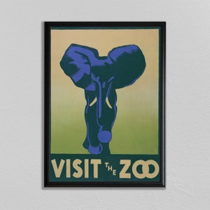 Elephant Poster, Elephant Art, Zoo Print, Home Decor, Africa Art, Animal Lover, WPA Style, Visit the Zoo
