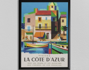 Côte d'Azur Poster, French Riviera, Côte d'Azur Print, wall decor, France Vintage Travel Poster, affiche