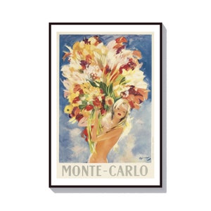 Flower Print, Blonde Pinup Girl Poster, Paris Print, Monte Carlo Poster, Vintage French, Paris Wall Art, Bikini Poster, Casino Lover Gift