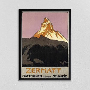 Skiing Poster, Swiss Travel Art, Swiss Ski Poster, Sports Retro Decor, Mountain Art, Suisse, Europe European Travel, Zermatt, Skiing Poster