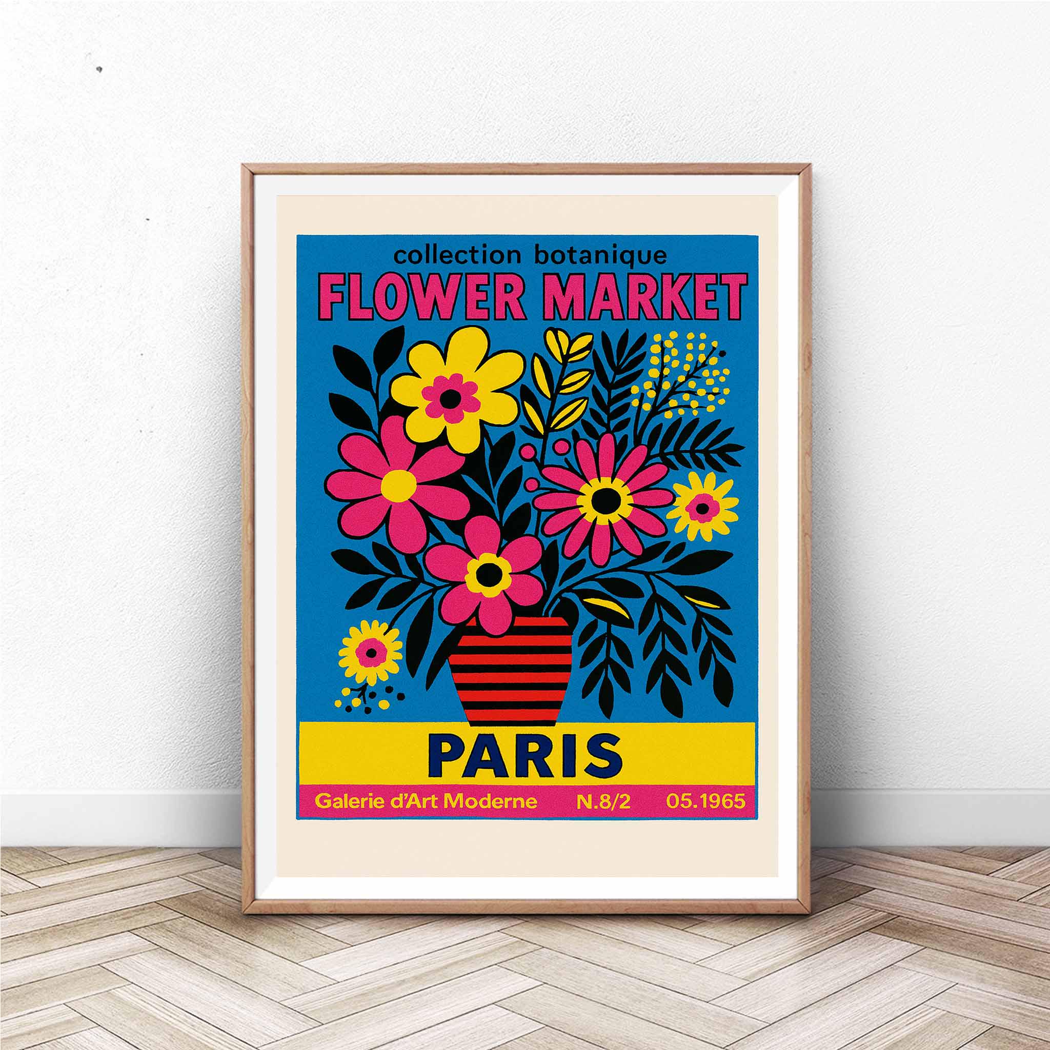 Vintage Flower Market Poster - Paris 1965 - Botanical Art Print - Mid-Century Modern Wall Decor