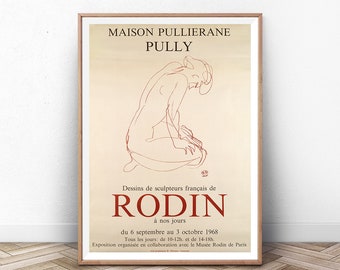 RODIN Vintage Exposición Cartel, Arte de pared moderno, Impresión de arte moderno de mediados de siglo, impresión de museo, arte de pared de París, grabados de arte de pared, impresión de París