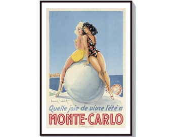 Monte Carlo Poster, Bikini Art, Blonde Pinup Girl Poster, Paris Print, Vintage Beach Poster, Paris Wall Art, Bikini Poster, Retro Bikini