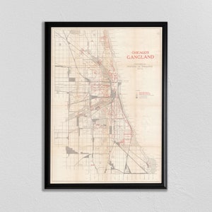 Chicago Gang Karte, Chicago Karte, Chitown, Karte von Chicago, Al Capone, Gangland Karte, Verbrechen Karte, Chicago Landschaft, Vintage Karte, Chicago Skyline