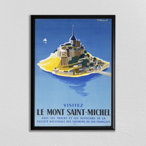 Vintage Travel, Arte de la pared de la playa, Impresión de la Riviera Francesa, Cartel del Mont Saint Michel, Impresión de Francia, Arte del Sur de Francia, Arte de la Pared de París, Affiche