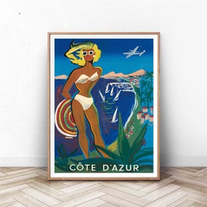 Cote d&#39;Azur Poster | France Wall Art | Paris Print | Vintage Wall Art | France Travel Poster