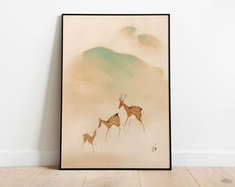 Deer Print, Japan Art Print, Japanese Print, Mount Fuji Poster, Japan Poster, Asian Decor, Tokyo Wall Art, Japon, Affiche, Japan Woodblock