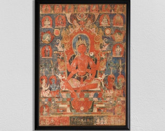 Buddhism, Tibetan deity, Vajrayana, ascetic, Tibet, dancing skeleton, Mahakala, buddhism decor, tibetan poster, tibetan wall art, Nepal