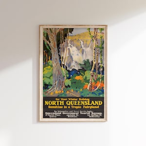 Australien Kunstdruck, Queensland Poster, australisches Kunstwerk, Vintage Reiseplakat, Wanddekor, Retro Reisekunst, Vintage inspirierte Wandkunst