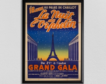 Vintage Eiffel Tower "La Nuit de l'Orphelin" Paris Poster