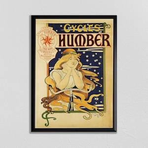 Vintage Bicycle Poster, Bike Poster, Retro Cycle Poster, CYCLES HUMBER, Cycling Art, Cyclist Gift, Retro Bicycle