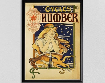 Vintage CYCLES HUMBER Poster: Retro Bicycle Art Print