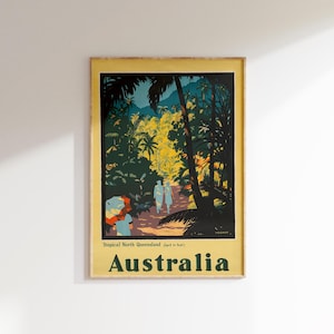 Australia Art Print, Queensland Poster, Australian Artwork, Vintage Travel Poster, Wall Decor, Retro Travel Art, Vintage Inspired Wall Art