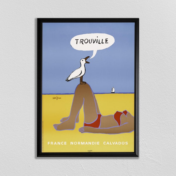 Affiche de voyage France, Paris Wall Art, Trouville Print, France Print, Trouville Poster, La Plage, Paris Skyline, Beach Wall Art