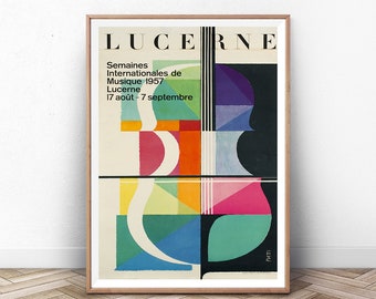 LUCERNE: Cartel de la Exposición de los Museos, Arte de pared moderno, Impresión de arte moderno de mediados de siglo, impresión de museos, arte de la pared de París, impresión de París
