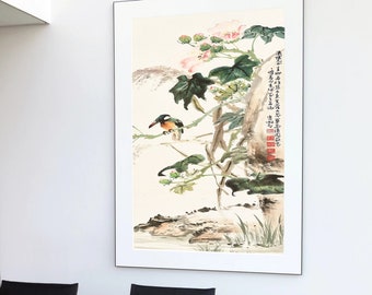 Chinese Bird Art Print: Vintage Floral Wall Art Poster