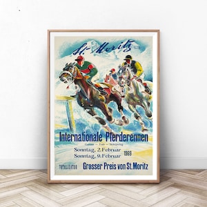 St. Moritz Horse Racing Vintage Poster: Horse Lover Gift