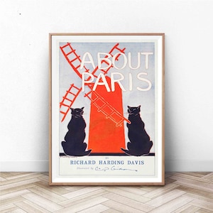 Französisch Kunstdruck, Vintage Wandkunst, Paris Wandkunst, Paris Druck, Katze Druck