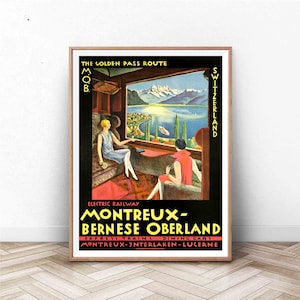 Montreux Switzerland Vintage Travel Poster: Swiss Art Print