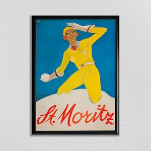 Swiss Travel Art, Switzerland Ski Poster, Sports Retro Decor, St Moritz, Suisse, Europe European Travel, Zermatt, Skiing Poster