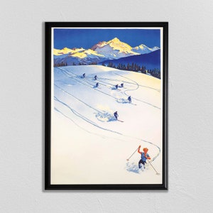 Ski Poster, Ski Print, Swiss Travel Art, Switzerland Ski Poster, Sports Retro Decor, Crans, Suisse, Europe European Travel, Skiing Poster