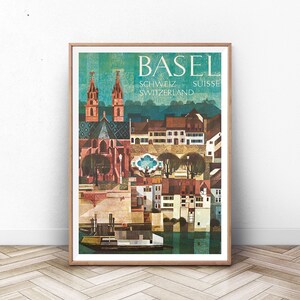 Impresión de cartel de Basilea, cartel de Suiza, impresión de cartel de Europa, impresión de arte del museo, arte de viaje vintage, decoración del hogar, diseño de interiores