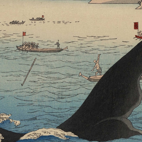 Vintage Japanese Woodblock Print: Whale Hunting Ukiyo-e Art - Etsy
