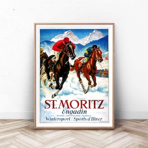 Horse Racing Poster | St Moritz | Swiss Art | Vintage Sports Poster