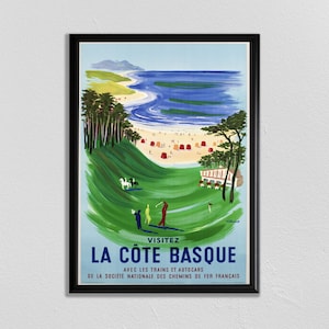 La Cote Vasco, París Wall Art, Vintage Cartel Francés, Sur de Francia, Beach Print, Golf Print, Vintage Travel Ad, Turismo Print