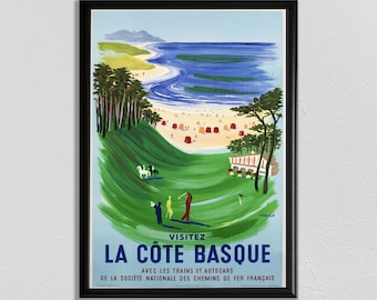 La Cote Basque Vintage Travel Poster: French Riviera Beach Print