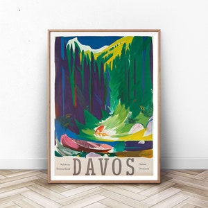 DAVOS SWITZERLAND Cartel de viaje, Arte de la pared de París, impresión de arte suizo, impresión de Francia, cartel de Italia, cartel de la montaña, vintage viaje