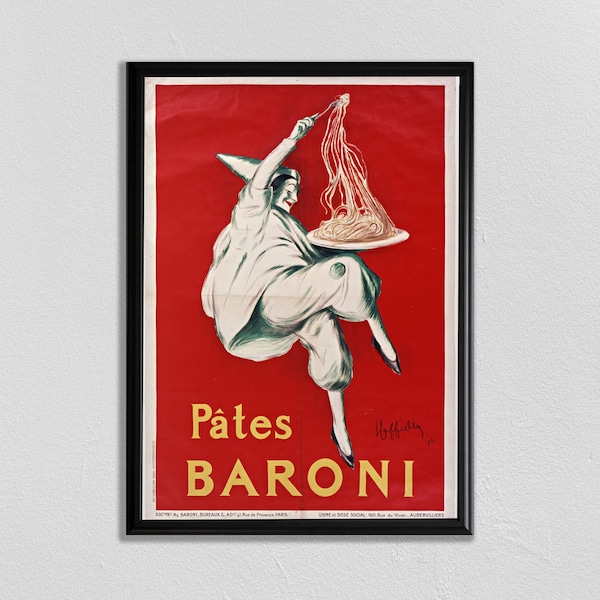 Paris Wall Art, Vintage French Poster, Leonetto Cappiello, Pâtes Baroni., Vintage Advertisement, Literary Poster, Library Poster