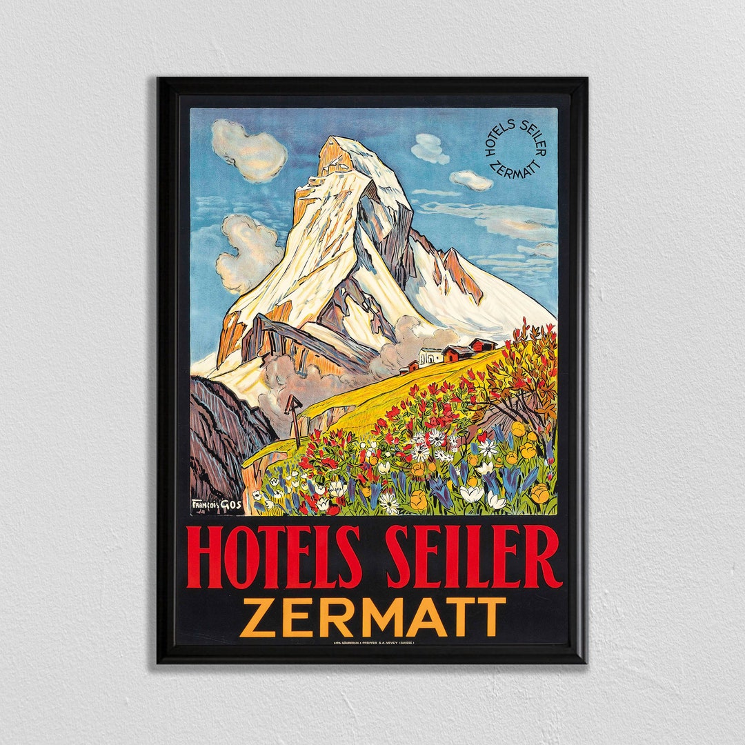 Vintage Zermatt Ski Poster: Swiss Travel Art Print - Etsy