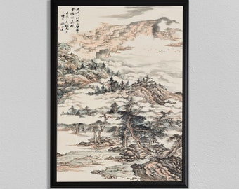 china art chinese painting  asian decor home wall art decor gift japan print minimalist vintage antique mountain