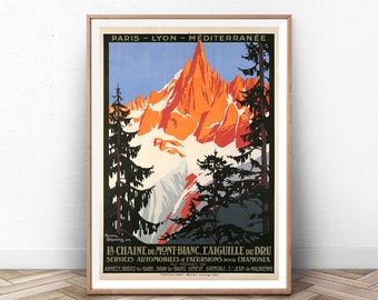 CHAMONIX POSTER: Cartel de Mont Blanc, Arte francés, Impresión de esquí, Impresión de Mont Blanc, Montañero, Cartel de esquí, Paris Print, Arte de pared