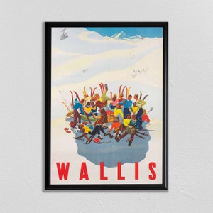 Swiss Travel Art, Switzerland Ski Poster, Sports Retro Decor, Wallis, Suisse, Europe European Travel, Zermatt, Skiing Poster