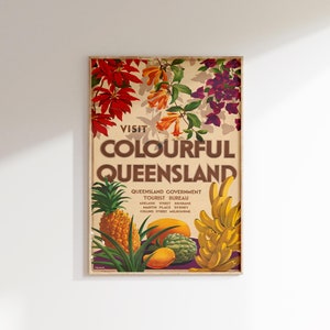 Australia Art Print, Queensland Poster, Australian Artwork, Vintage Travel Poster, Wall Decor, Retro Travel Art, Vintage Inspired Wall Art