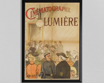 Cinématographe Lumiére (1896) cartel, Cartel de la película vintage, Arte de la pared francesa, Primer póster de la película, Decoración del hogar
