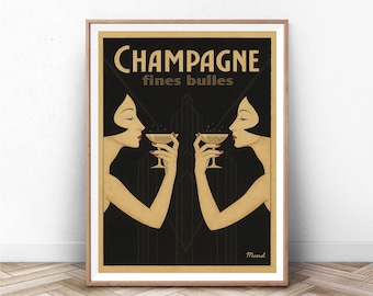 Champagne de Paris Art Deco Poster: Vintage Parisian Nightlife Print