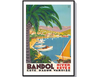 Cote D'Azur Poster, South of France Print, Southern France Art, Paris Wall Art, Ocean Poster, Beach Print, Vintage Travel Poster