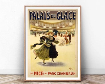 Vintage Figure Skating Poster | Nice France | Palais de Glace | Sports Wall Art