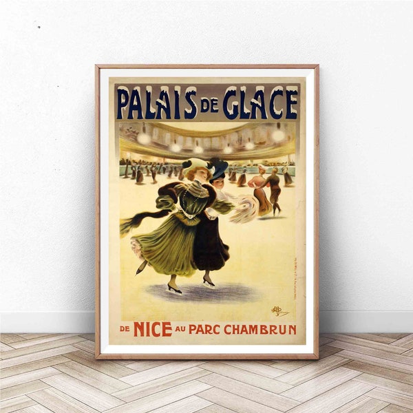 Vintage Figure Skating Poster | Nice France | Palais de Glace | Sports Wall Art