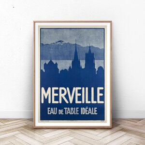 Cartel de viaje MERVEILLE, arte de la pared de París, impresión de arte suizo, impresión de Francia, cartel de Italia, cartel de la montaña, vintage viaje, arte de la pared de verano