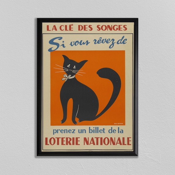 Cat Print, Vintage French Print, Animal Poster, Cat Poster, French Wall Art