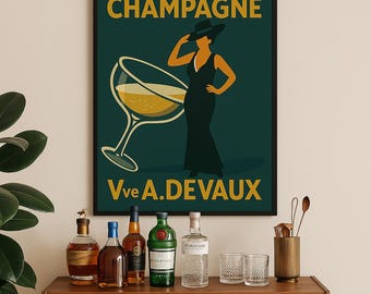 Vintage Champagne Poster: Art Deco French Bar Print