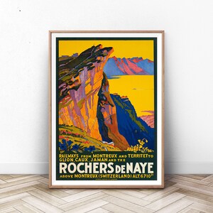 CARTEL de viaje MONTREUX, arte de la pared de París, impresión de arte suizo, impresión de Francia, cartel de Italia, cartel de la montaña, vintage viaje, arte de la pared de verano